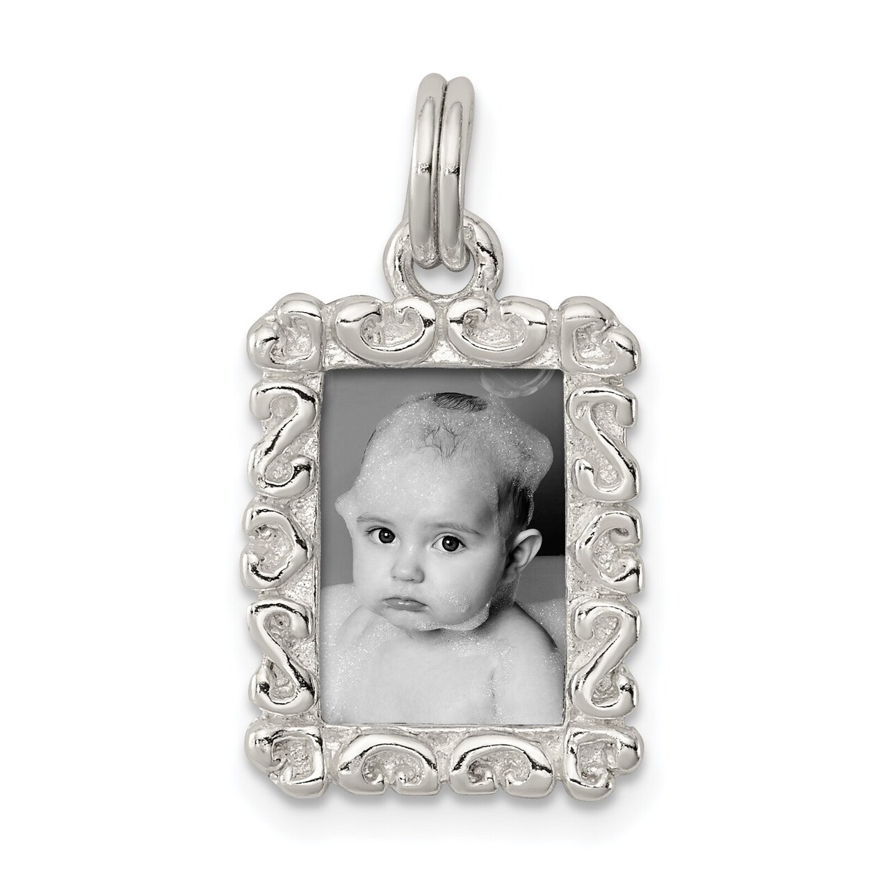 Sterling Silver Rectangle Photo Charm Pendant Jewelry 22mm x 12mm